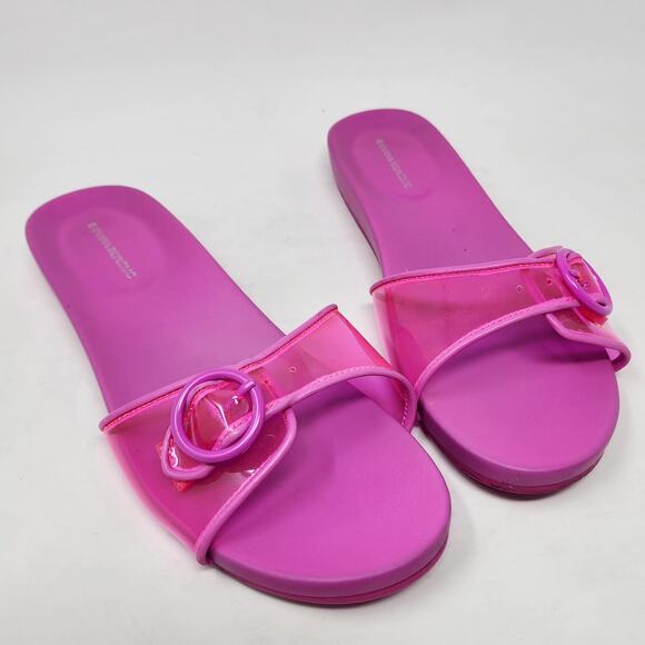 Banana Republic Sandals Women 8.5M Buckle Pool Slide Hot Pink Flat Vinyl Buckle - Picture 1 of 11